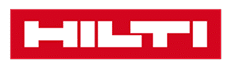 Logo de la marque HILTI en blanc sur un rectangle rouge vif, symbole d'outils professionnels et de construction.